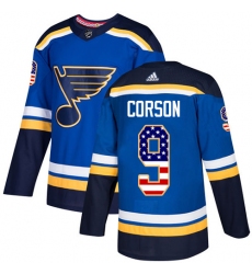 Youth Adidas St. Louis Blues #9 Shayne Corson Authentic Blue USA Flag Fashion NHL Jersey