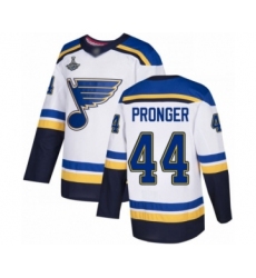 Men's St. Louis Blues #44 Chris Pronger Authentic White Away 2019 Stanley Cup Champions Hockey Jersey