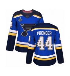 Women's St. Louis Blues #44 Chris Pronger Authentic Royal Blue Home 2019 Stanley Cup Champions Hockey Jersey