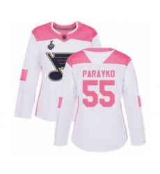 Women's St. Louis Blues #55 Colton Parayko Authentic White Pink Fashion 2019 Stanley Cup Final Bound Hockey Jersey