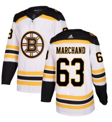 Youth Adidas Boston Bruins #63 Brad Marchand Authentic White Away NHL Jersey