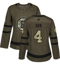 Women's Adidas Boston Bruins #4 Bobby Orr Authentic Green Salute to Service NHL Jersey