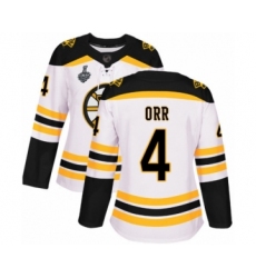 Women's Boston Bruins #4 Bobby Orr Authentic White Away 2019 Stanley Cup Final Bound Hockey Jersey