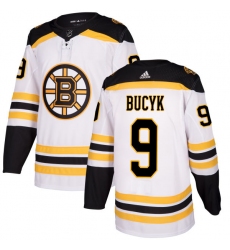 Men's Adidas Boston Bruins #9 Johnny Bucyk Authentic White Away NHL Jersey
