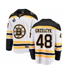 Youth Boston Bruins #48 Matt Grzelcyk Authentic White Away Fanatics Branded Breakaway 2019 Stanley Cup Final Bound Hockey Jersey