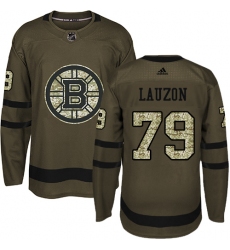 Men's Adidas Boston Bruins #79 Jeremy Lauzon Authentic Green Salute to Service NHL Jersey