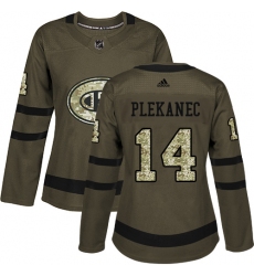 Women's Adidas Montreal Canadiens #14 Tomas Plekanec Authentic Green Salute to Service NHL Jersey