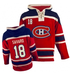 Men's Old Time Hockey Montreal Canadiens #18 Serge Savard Premier Red Sawyer Hooded Sweatshirt NHL Jersey