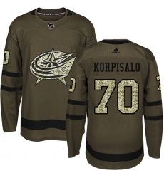 Men's Adidas Columbus Blue Jackets #70 Joonas Korpisalo Premier Green Salute to Service NHL Jersey