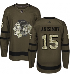 Youth Reebok Chicago Blackhawks #15 Artem Anisimov Authentic Green Salute to Service NHL Jersey