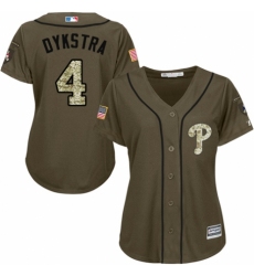 Women's Majestic Philadelphia Phillies #4 Lenny Dykstra Authentic Green Salute to Service MLB Jersey