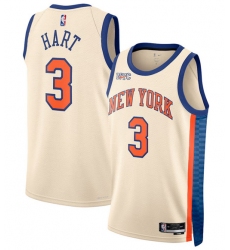 Men's New Yok Knicks #3 Josh Hart Cream 2025-26 City Edition Swingman Stitched Basketball Jersey