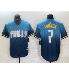 Men's Philadelphia Phillies #7 Trea Turner Blue 2024 City Connect Limited Stitched Jersey