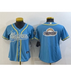 Women's Los Angeles Chargers Light Blue Team Big Logo With Patch Cool Base Stitched Baseball Jersey
