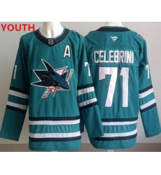 Youth san jose sharks #71 macklin celebrini teal authentic jersey