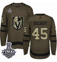 Men's Adidas Vegas Golden Knights #45 Jake Bischoff Authentic Green Salute to Service 2018 Stanley Cup Final NHL Jersey