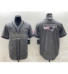 Men's New England Patriots Gray Team Big Logo With Patch Cool Base Stitched Baseball Jersey