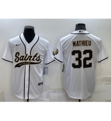 Men's New Orleans Saints #32 Tyrann Mathieu White Stitched MLB Cool Base Nike Baseball Jersey