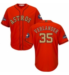 Youth Majestic Houston Astros #35 Justin Verlander Authentic Orange Alternate 2018 Gold Program Cool Base MLB Jersey