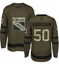 Men's Adidas New York Rangers #50 Lias Andersson Authentic Green Salute to Service NHL Jersey