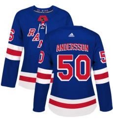 Women's Adidas New York Rangers #50 Lias Andersson Authentic Royal Blue Home NHL Jersey