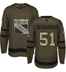 Youth Adidas New York Rangers #51 David Desharnais Authentic Green Salute to Service NHL Jersey