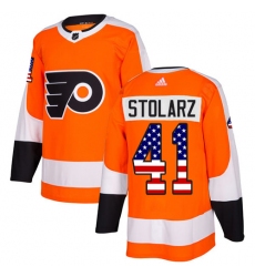 Men's Adidas Philadelphia Flyers #41 Anthony Stolarz Authentic Orange USA Flag Fashion NHL Jersey