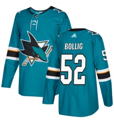 Men's Adidas San Jose Sharks #52 Brandon Bollig Premier Teal Green Home NHL Jersey