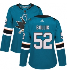 Women's Adidas San Jose Sharks #52 Brandon Bollig Premier Teal Green Home NHL Jersey