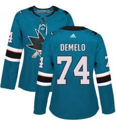 Women's Adidas San Jose Sharks #74 Dylan DeMelo Premier Teal Green Home NHL Jersey