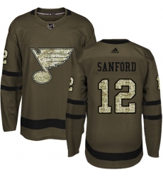 Youth Adidas St. Louis Blues #12 Zach Sanford Premier Green Salute to Service NHL Jersey