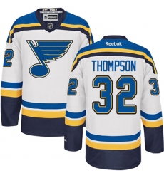 Women's Reebok St. Louis Blues #32 Tage Thompson Authentic White Away NHL Jersey