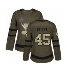 Women's St. Louis Blues #45 Luke Opilka Authentic Green Salute to Service 2019 Stanley Cup Final Bound Hockey Jersey