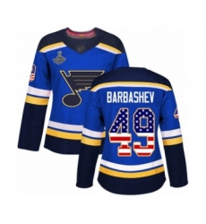 Women's St. Louis Blues #49 Ivan Barbashev Authentic Blue USA Flag Fashion 2019 Stanley Cup Champions Hockey Jersey