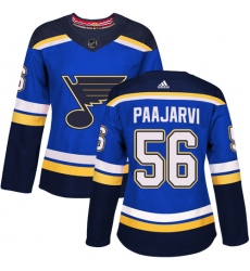 Women's Adidas St. Louis Blues #56 Magnus Paajarvi Authentic Royal Blue Home NHL Jersey