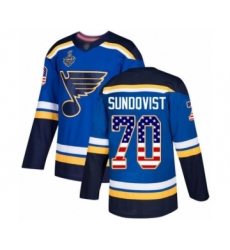 Men's St. Louis Blues #70 Oskar Sundqvist Authentic Blue USA Flag Fashion 2019 Stanley Cup Final Bound Hockey Jersey