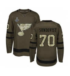 Men's St. Louis Blues #70 Oskar Sundqvist Authentic Green Salute to Service 2019 Stanley Cup Champions Hockey Jersey