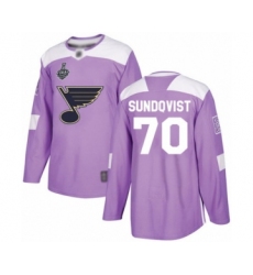 Youth St. Louis Blues #70 Oskar Sundqvist Authentic Purple Fights Cancer Practice 2019 Stanley Cup Final Bound Hockey Jersey