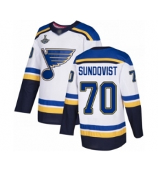 Youth St. Louis Blues #70 Oskar Sundqvist Authentic White Away 2019 Stanley Cup Champions Hockey Jersey