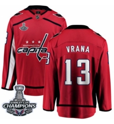 Men's Washington Capitals #13 Jakub Vrana Fanatics Branded Red Home Breakaway 2018 Stanley Cup Final Champions NHL Jersey