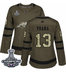 Women's Adidas Washington Capitals #13 Jakub Vrana Authentic Green Salute to Service 2018 Stanley Cup Final Champions NHL Jersey