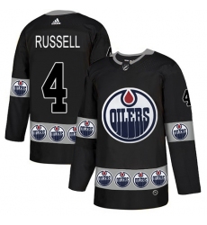 Men's Adidas Edmonton Oilers #4 Kris Russell Authentic Black Team Logo Fashion NHL Jersey