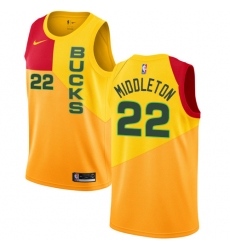 Men's Nike Milwaukee Bucks #22 Khris Middleton Swingman Yellow NBA Jersey - City Edition