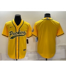 Men's Green Bay Packers Blank Yellow Stitched MLB Cool Base Nike Baseball Jersey