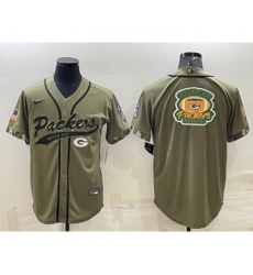 Men's Green Bay Packers Olive Salute to Service Team Big Logo Cool Base Stitched Baseball Jersey