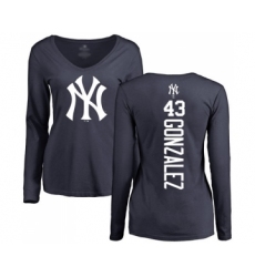 Baseball Women's New York Yankees #43 Gio Gonzalez Navy Blue Backer Long Sleeve T-Shir
