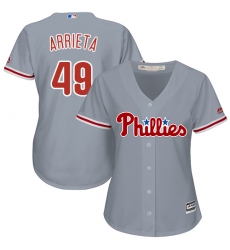 Women's Majestic Philadelphia Phillies #49 Jake Arrieta Authentic Grey Road Cool Base MLB Jersey