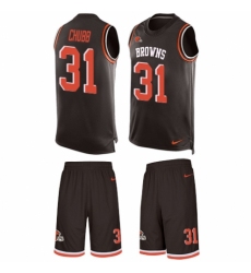 Men's Nike Cleveland Browns #31 Nick Chubb Limited Brown Tank Top Suit NFL Jersey