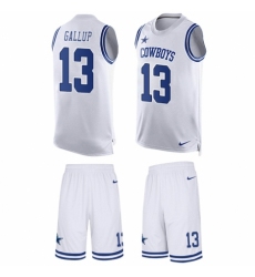 Men's Nike Dallas Cowboys #13 Michael Gallup Limited White Tank Top Suit NFL Jersey