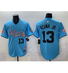 Men's Atlanta Braves #13 Ronald Acuna Jr. Blue 2024 Atliens & Peach With Outkast Vapor Limited Stitched Baseball Jersey